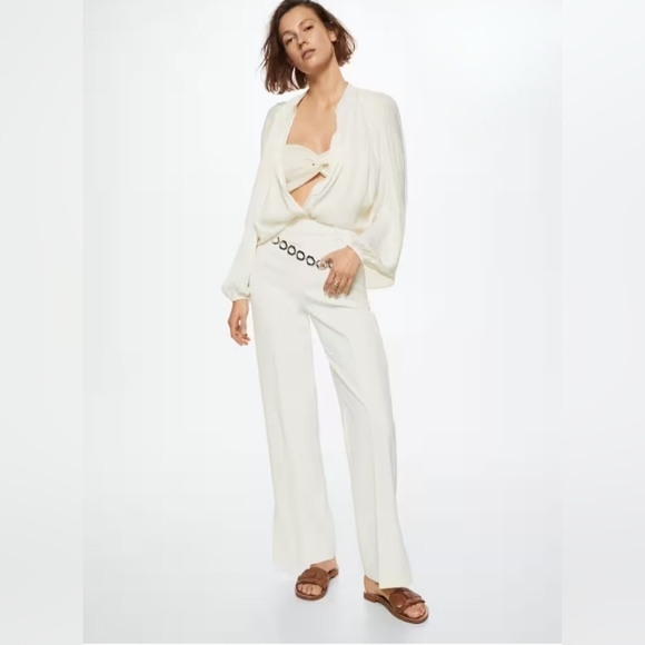 MANGO Women's Buttoned Flowy Blouse Off White NWT - Picture 5 of 10